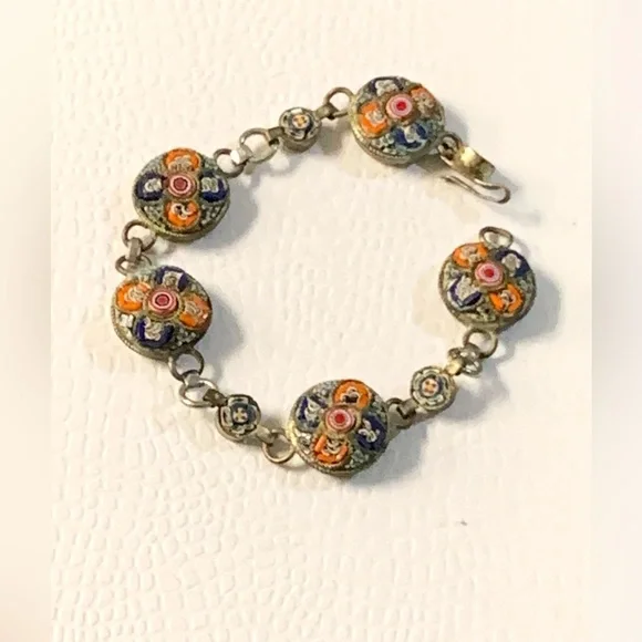 RARE - Antique Vintage ITALY Micro Mosaic Bracelet size 6.3/4” - Picture 11 of 13
